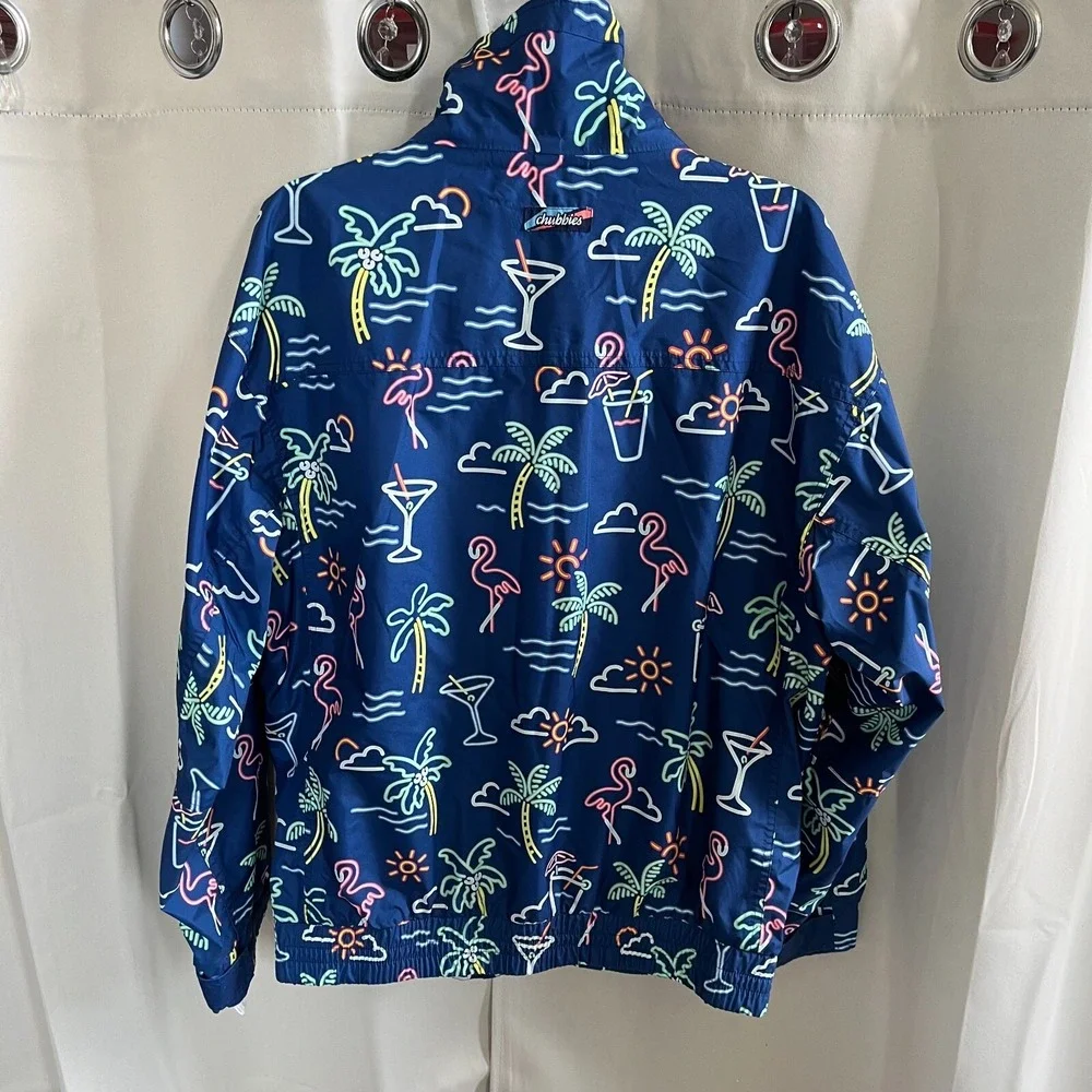 Chubbies Swim Jacket Oversized Medium Neon Y2K Flamingo Full Zip Beach 16775